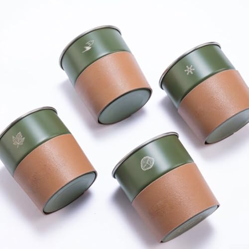 Edelstahl-Stufen-Becher-Set, 300 ml, abgestufter Becher, 4-teiliges Set, Forcamp Cups, PU-Leder-Becherhalter zur Aufbewahrung von Schicht für Schicht (2) von Serenophile