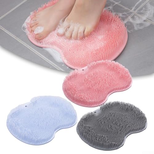 Fußschrubber Matte Set mit 2 Peeling-Bad-Waschpads für bequemes Duscherlebnis (grau) von Serenophile