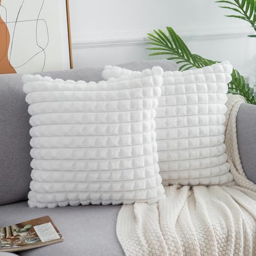 Deko Kissen Bezug 40 x 40 Weiße Kissenbezug Flauschiges Kunstfell Büffelgitter Sofakissen Kissenhülle Luxus Plüsch Kissenbezüge für Sofa, Couch, Bett, Wohnzimmer, Auto, Heimdekoration, 2er-Set von Serento