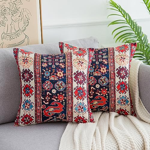 Deko Kissenbezug Blau Türkischer Antiker Orientalischer Teppich Kissenbezüge Leinen Quadratische Boho Sofakissen Couchkissen 2er Set Zierkissenbezüge Ethnische Schlafzimmer Couch Sofa Wohnzimmer 40x40 von Serento