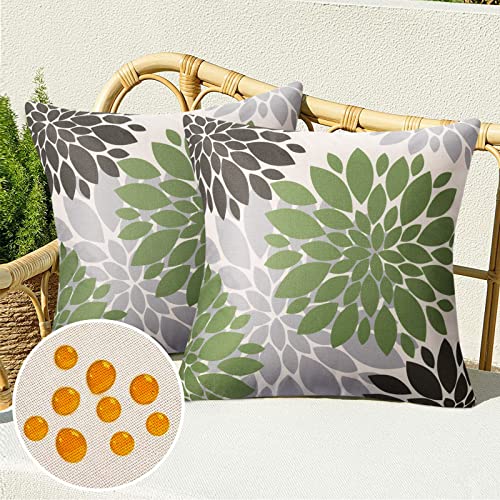 Deko Outdoor Kissenbezüge Grün und Braun Sofakissen Zierkissenbezug Frühling Sommer Moderne Boho Deko Kissenhülle Leinen wasserdichte für Terrasse Bed Büro Gartenmöbel Couchkissen,2er Set, 40x40 cm von Serento