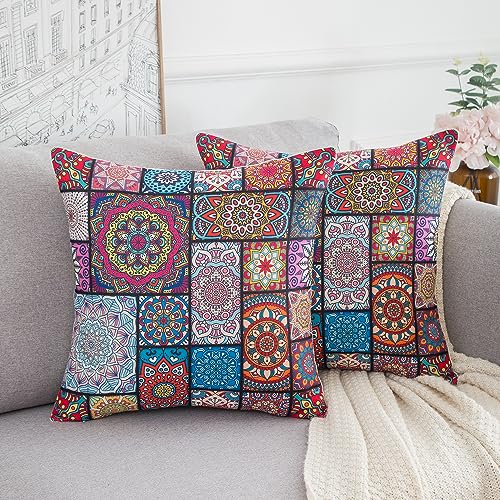 Dekokissen 2 Stück Kissenbezüge 50 x 50 cm Boho Blumen Kissenbezüge Paisley Muster Kissenbezug Mandala Moderne Dekorative Sofakissen Dekokissen Kissenbezüge leinen Kissenhülle für Sofa Couch Bett von Serento