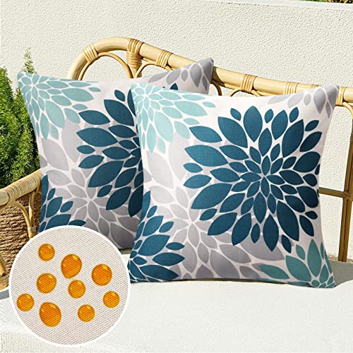 Kissenbezüge Blau Sofakissen Dekokissen Zierkissenbezug Frühling Sommer Moderne Boho Deko Kissenhülle Leinen wasserdichte für Garten Terrasse Bed Büro Cafe Gartenmöbel Couchkissen,2er Set, 40x40 cm von Serento