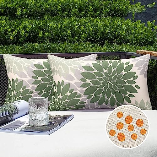 Kissenbezug 30x50 Kissenbezug Grün Sofakissen Outdoor wasserdichte Dekokissen Leinen Kissenhülle Boho Abstrakt Dahlie Blume für Wohnzimmer Schlafzimmer Garten Sofa Couch Kissen Dekor 2er Set von Serento