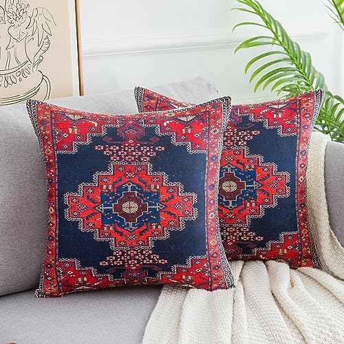 Kissenbezug 40 x 40 Boho Sofakissen Türkischer Dekokissen Kissenhülle Stammes Antike Marokkanische Leinen Kissenbezüge für Sofa, Couch, Schlafzimmer, Outdoor, Büro, Auto, 2er-Set von Serento