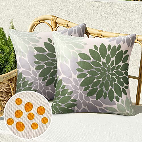 Kissenbezug 40x40 Frühling Sommer Grün wasserdichte Sofakissen Dekokissen Kissenhülle Leinen Outdoor Kissen Bezug Blumen Boho Deko Zierkissen für Sofa Couch Wohnzimmer 2er Set von Serento