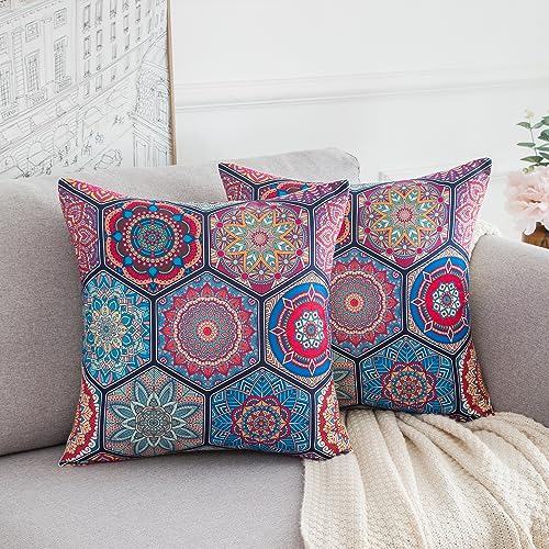 Kissenbezug 50x50 Boho Dekokissen Sofakissen Moderne Mandala Kissenhülle Kissenbezüge Baumwolle Leinen Zierkissenbezüge für Sofa Auto Büro Home Dekor 4er Set von Serento