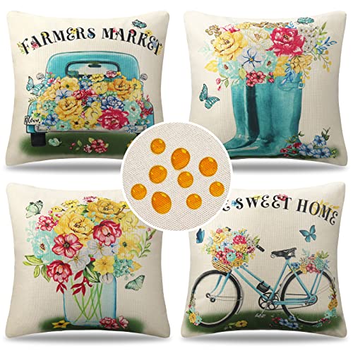 Kissenbezug Outdoor Wasserdicht Sofakissen Wasserfest Dekokissen Kissenbezüge Sommer Blumen Dekorativ Kissen Kissenhülle für Sofa Schlafzimmer Wohnzimmer Auto Zuhause Dekoration 4er Set 50x50 cm von Serento