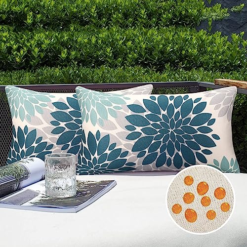 Kissenbezug wasserdichte Kissenbezüge Blau 30x50 cm Sofakissen Frühling Sommer Dekokissen Moderne Boho Deko Kissenhülle Leinen wasserdichte Kissen ür Garten Terrasse Bed Büro 2er Set von Serento