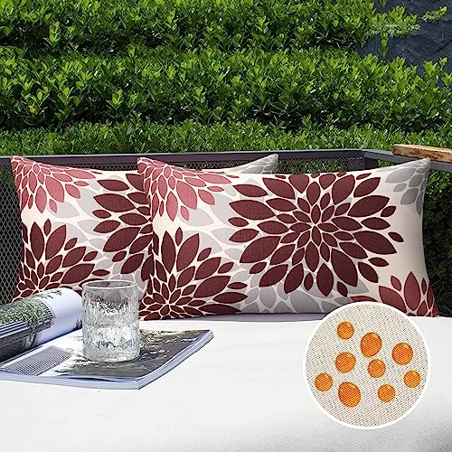 Outdoor Kissenbezug wasserdichte Sofakissen Moderne Kissen Frühling Sommer Blumen Kissenbezüge Kissenhülle Leinen 30 x 50 cm für Wohnzimmer Schlafzimmer Sofa Garten Terrasse Deko, 2er Set Rot von Serento