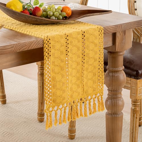Serento Tischläufer Makramee Quasten Tischläufer Baumwolle Leinen Bauernhaus Boho Tischlaufer Häkelspitze Gelb Tisch Läufer für Urlaub Party Hochzeit Küche Tischdeko 30x140cm Serento Tischläufer Makramee Quasten Tischläufer Baumwolle Leinen Bauernhaus Boho Tischlaufer Häkelspitze Gelb Tisch Läufer für Urlaub Party Hochzeit Küche Tischdeko 30x140cm von Serento