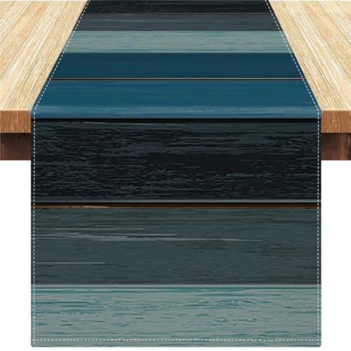 Tischläufer Blau Planken Antik Alt Rustikal Holz Tischläufer Tischläufer Moderne Wohnzimmer Tischläufer Leinen Streifen Retro Saisonnal Küche Tisch Dekoration für Drinnen Urlaub Party Dekor 40x140 cm von Serento