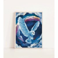 A4 | Eule Kunstdruck - Regenbogen Fantasy Kinderzimmer Wolken Fliegende Dekor Wohndekor von SerenumArtPrints