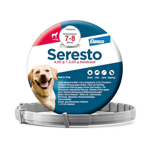 Elanco Seresto® Halsband für große Hunde ab 8 kg: 7 bis 8 Monate wirksamer Schutz gegen Zecken und Flöhe, Länge 70 cm, 4,50 g + 2,03 g von Seresto