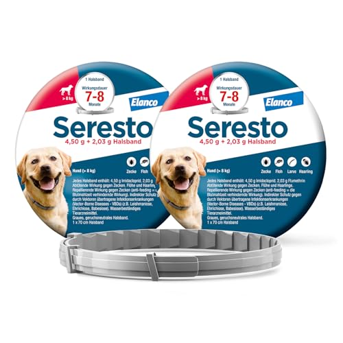 Seresto® Halsband Sparset für große Hunde ab 8 kg: 7 bis 8 Monate wirksamer Schutz gegen Zecken und Flöhe, Länge 70 cm, 2 Halsbänder von Seresto