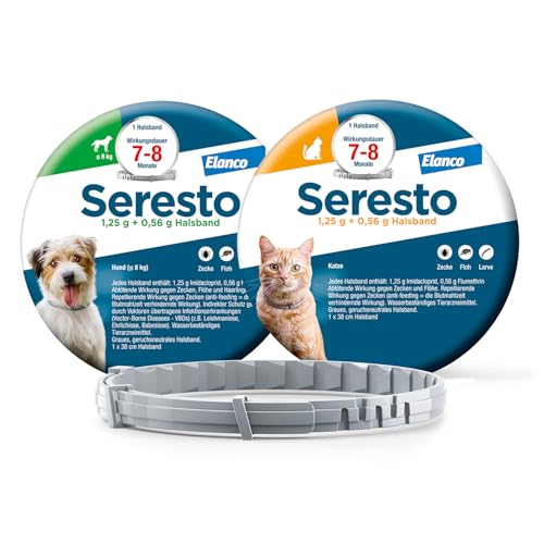 Seresto Kombi-Set: 1 Zeckenhalsband für kleine Hunde ab 8 kg und 1 Zeckenhalsband für Katzen. Bis zu 7 bis 8 Monate wirksamer Schutz gegen Zecken und Flöhe für Ihre Haustiere Seresto Kombi-Set: 1 Zeckenhalsband für kleine Hunde ab 8 kg und 1 Zeckenhalsband für Katzen. Bis zu 7 bis 8 Monate wirksamer Schutz gegen Zecken und Flöhe für Ihre Haustiere von Seresto