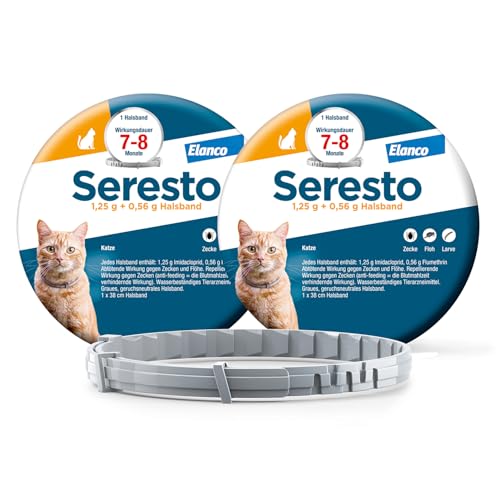 Seresto Zeckenhalsband im Sparset für Katzen: 7 bis 8 Monate wirksamer Schutz gegen Zecken und Flöhe, Länge 36 cm, 2 Halsbänder von Seresto