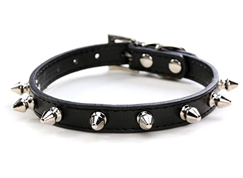 Serijoars Spiked Hundehalsband Stachelig Katzenhalsband PU Leder Verstellbares Haustier Halsband Kätzchen Spiked Halsband (S, Schwarz) von Serijoars