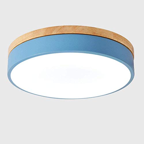 Rund Schlafzimmerlampen,Deckenleuchte 18W LED Dimmbar mit Ferbedienung,Lichtfarbe und Helligkeit Einstellbar,Blau Metall und Holz-Lampe,Deckenlampe Schlafzimmer Wohnzimmer Büro,φ30CM von Serin-Eletro