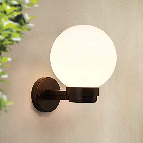 Serin-Eletro Außen Wandleuchte Retro Wasserdicht IP44 Gartenlampen E27 Wandlampe Schwarz Vintage Acryl-Schirm Kugel Design Gartenlampe Aussenwandlampe φ25CM für Balkon Ecke Pavillon Villa Eingang von Serin-Eletro