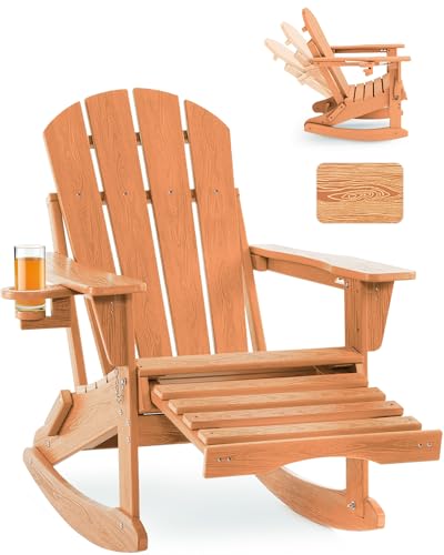 Serique Adirondack Schaukelstuhl mit einziehbarer Ottomane, 4-in-1 multifunktionaler klappbarer Terrassenstuhl mit Getränkehalter, Outdoor-Stuhl, Holzstruktur für Rasen, Veranda, Hinterhof, Pool Serique Adirondack Schaukelstuhl mit einziehbarer Ottomane, 4-in-1 multifunktionaler klappbarer Terrassenstuhl mit Getränkehalter, Outdoor-Stuhl, Holzstruktur für Rasen, Veranda, Hinterhof, Pool von Serique