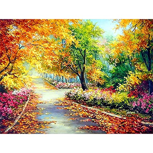 5D Diamond Painting，Diamant Painting Set,Malerischer Herbstpfad Square DIY Vollbohrer Kinder Diamond Painting Bilder Strass Stickerei Mosaik Gemälde Kreuzstich für Home Wall Décor 40x50cm 16x20in von Serlaok