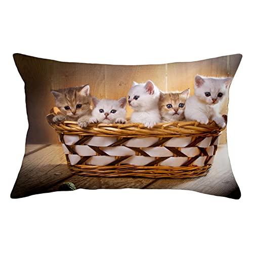 Dekorativ Kissenbezug Tier Katze Hund 30x50cm/12x20inch Rechteck Kissenbezug Doppelseitigem Muster mit Unsichtbarem Reißverschluss Dekokissen,für Wohnzimmerstuhl Sofa Garten Outdoor Kissenhülle von Serlaok