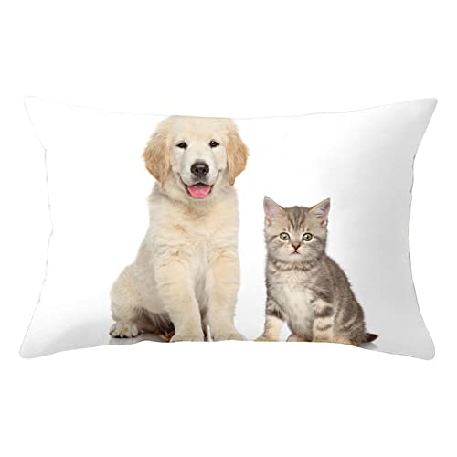 Dekorativ Kissenbezug Tier Katze Hund 30x50cm/12x20inch Rechteck Kissenbezug Doppelseitigem Muster mit Unsichtbarem Reißverschluss Dekokissen,für Wohnzimmerstuhl Sofa Garten Outdoor Kissenhülle von Serlaok