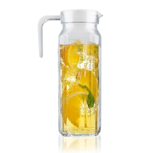 Serlium Acrylkrug,Kunststoffkrug mit Deckel und Griff,Durchsichtiger Wasserkaraffe für Eistee, BPA-frei,Hitzebeständiger Kleiner Wasserkrug Getränkespender für Tee, Limonade, Saft, Milch von Serlium