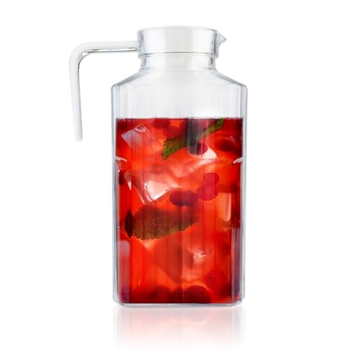 Acrylkrug,Unzerbrechlicher Kunststoffkrug mit Deckel und Griff,Durchsichtiger für Eistee, BPA-frei,Hitzebeständiger Kleiner Wasserkrug für Tee, Sangria, Limonade, Saft, Milch (1800ml) von Serlium