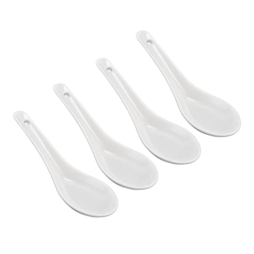 Keramiklöffel, Suppenlöffel Set mit 4 weißen kleinen Löffeln, feine Verarbeitung, einfacher, eleganter, langer Griff für Frühstück, Mittagessen, Abendessen von Serlium