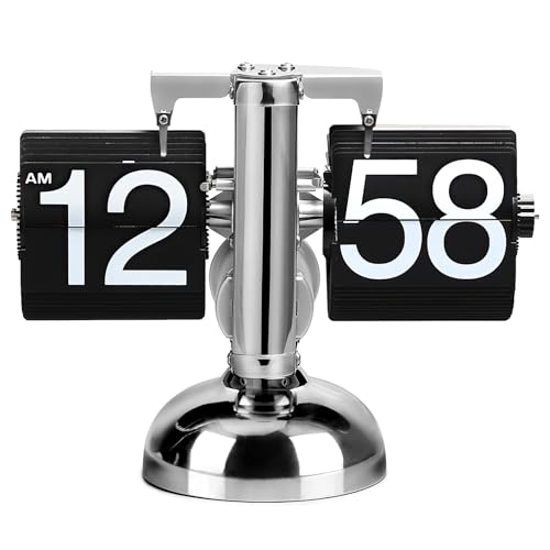 Serlium Digitale Flip-Down-Uhr, Digital Retro Flip-Down Uhr Edelstahl Minimalistische Mechanische Auto Flip Clock, Schreibtischuhr Für Zuhause Wohnzimmer(Schwarz) von Serlium