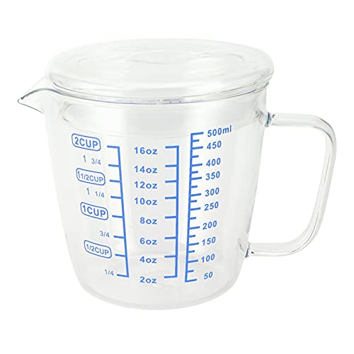 Serlium Glas-Messbecher, Hitzebeständiger Messbecher, Milchwaage, Messbecher Mit Deckel, Küchenutensilien(500 ml) von Serlium