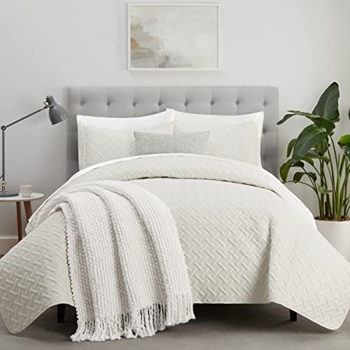 Serta ComfortSure weiches 3-teiliges Bettwäsche-Set für Doppelbett, Bettüberwurf und Kissenbezüge, für alle Jahreszeiten, maschinenwaschbar, elfenbeinfarben von Serta