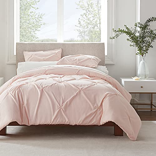 Serta Simply Clean Bettwäsche-Set, ultraweich, hypoallergen, schmutzabweisend, plissiert, für Doppelbett/Queen-Size-Bett, Rot von Serta