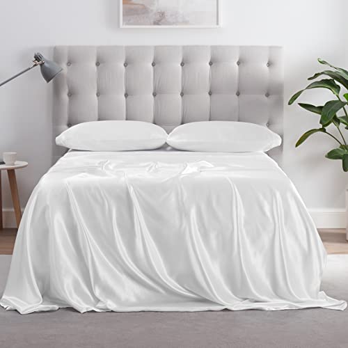 Serta SatinLuxury 4-teiliges Bettwäscheset aus weichem und leichtem Satin mit Kissenbezügen, Kingsize-Bett, Weiß von Serta