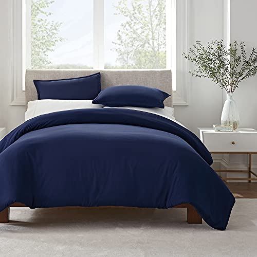 Serta Simply Clean 2-teiliges Bettbezug-Set, ultraweich, hypoallergen, schmutzabweisend, Marineblau, für Doppelbett, XL von Serta