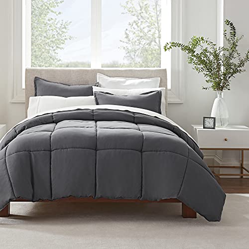 Serta Simply Clean Ultra Soft Hypoallergen Solid 3-teiliges Bettdecken-Set, für Doppelbett/Queensize, Grau von Serta