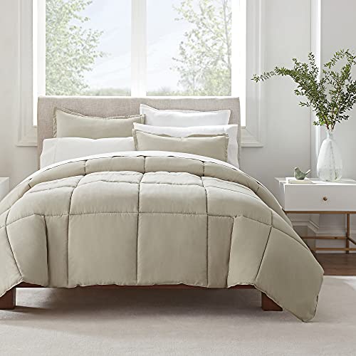 Serta Simply Clean Ultra Soft Hypoallergen Solid 3-teiliges Bettdecken-Set, für Doppelbett/Queensize, Khaki von Serta