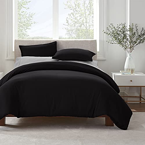 Serta Simply Clean Ultra Soft Hypoallergenic Stain Resistant 3 Piece Solid Duvet Cover Set, Black, Full/Queen von Serta