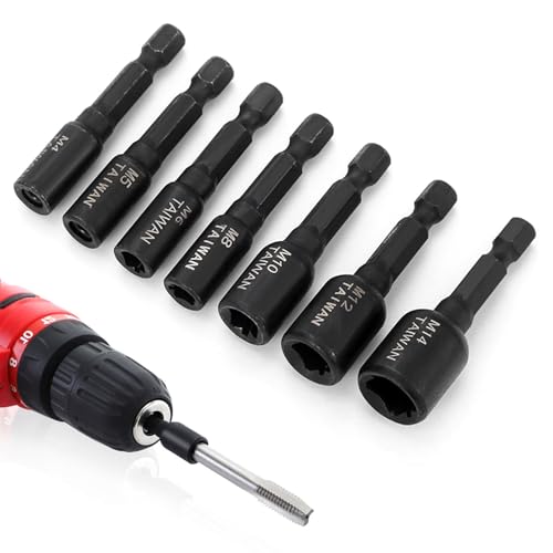 Sertay 7 Stück Gewindebohrer Stecknuss Adapter, Stecknuss Nuss Adapter, Bohr Gewindebohrer Bits, Sechskantschaft Treiber, Metallbohrer Set Profi, Geeignet für Elektrische Handbohrmaschinen von Sertay