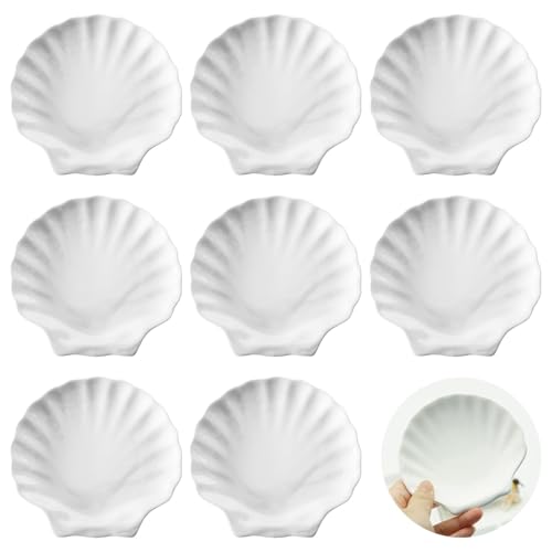 Sertay 8 Stück Muschelform Schüssel, Muschel Keramik Saucenschalen, Stapelbar Muschelform Dessertschale, Servierschale Muschelförmige, Geeignet zum Servieren von Desserts, Snacks, Eis, Nüssen (Weiß) von Sertay