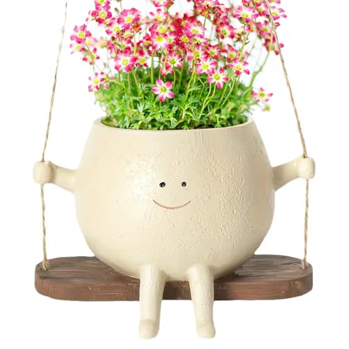 Sertay Niedlicher Gesicht Blumentopf, Blumentopf Hängend, Hängende Blumentöpfe Schaukel Gesicht, Hanging Plant Pot, Übertopf Schaukel Smile Gesicht, Geeignet für Drinnen Oder Draußen, Balkon, Garten von Sertay