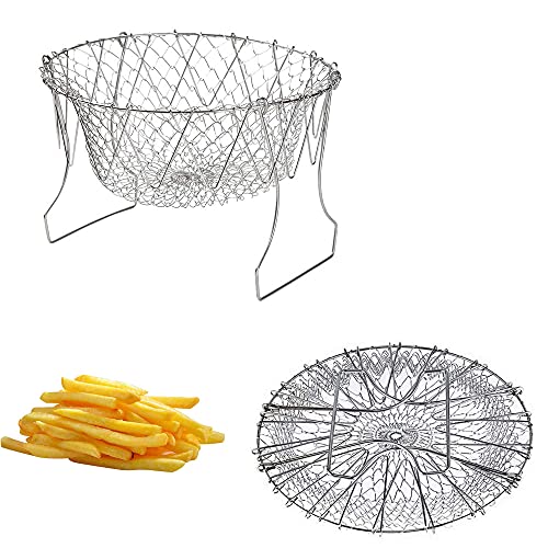 Sertay Pommes Frites Korb,2 Stücke Frittierkorb Klein Edelstahl,Edelstahl Frittierkörbchen,Zusammenklappbar,zum Pasta Machen,Salate Waschen und Trocken Schleudern,Pommes Frites Oder Obst Kochen von Sertay