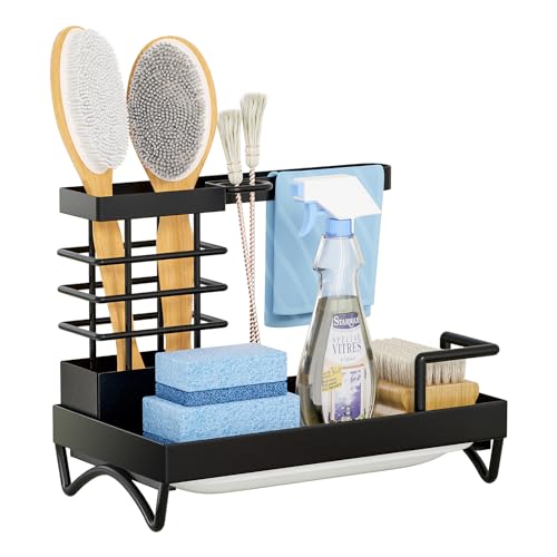 Sertay Spüle Caddy Organizer, Bürste Seifenschale Halter, Utensilien Korb Küche, Spülbecken Organizer, Waschbecken Organizer, Spüle Sink Organizer, Inklusive Abnehmbarer Ablaufschale (Schwarz) von Sertay