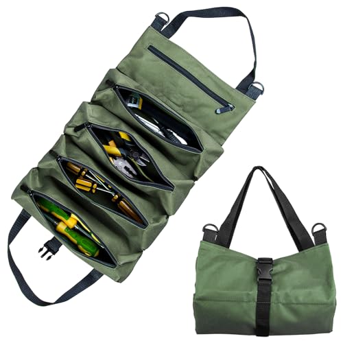 Sertay Rolltasche Groß, Werkzeug Rollen Organisation, Werkzeug Rolltasche Leinwand, Elektriker Werkzeugrolle, kann Schraubenschlüssel, Schraubendreher und Andere Werkzeuge Aufnehmen (Grün) von Sertay