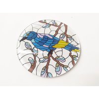 Glas Handbemalter Runder Untersetzer - Blue Jay , Spiegel Untersetzer von SerunicHome