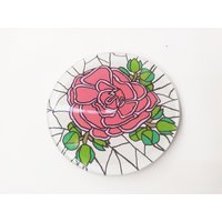 Glas Handbemalter Runder Untersetzer - Rose Die Rote Blume , Spiegel Untersetzer von SerunicHome