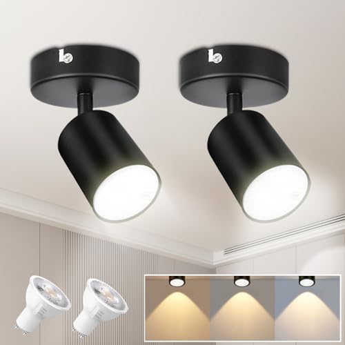 Seruno X 2er Set LED Deckenstrahler Schwenkbar Deckenlampe 2 Flammig GU10 Deckenspot mit Glühbirne, Schwarz Drehbare Spotlampe, Moderne Deckenleuchte für Küche, Schlafzimmer, Wohnzimmer von Seruno X