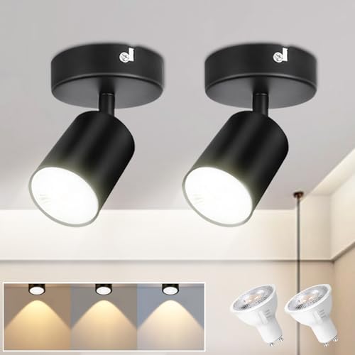 Seruno X 2er Set LED Deckenstrahler Schwenkbar Deckenlampe 2 Flammig GU10 Deckenspot mit Glühbirne, Schwarz Drehbare Spotlampe, Moderne Deckenleuchte für Küche, Wohnzimmer, Schlafzimmer von Seruno X